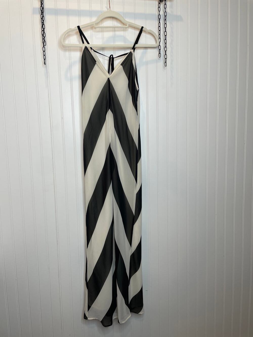 Christopher John Rogers Black White Chevron Slip Maxi Dress Flowy Womens Size 6